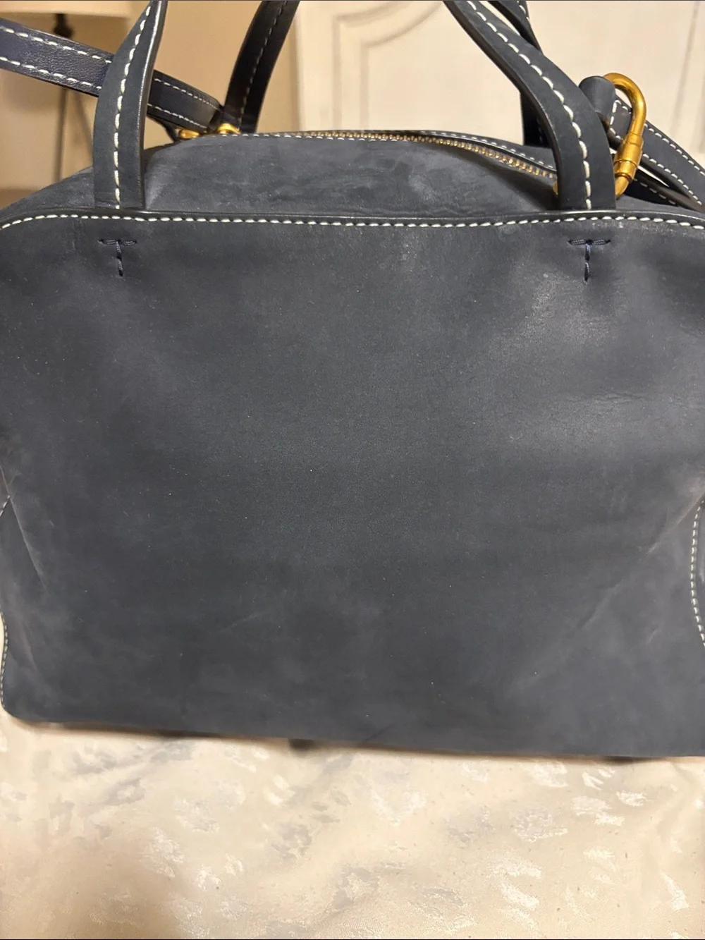 Tory Burch Navy Leather Perforated Top-Handle Satchel